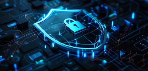 cyber-security-concept-digital-art 3D illustration of shield with lock and digital data network, blue color theme, isometric view, on dark background, concept for cyber security technology or online protection, detailed design, high resolution --ar 16:9 Job ID: fd295fbe-f95b-4c9b-a74c-1a67df883f9c